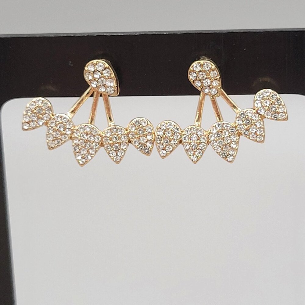 Gold Tone Crystal Teardrop Ear Jackets Secure Post Parties Weddings